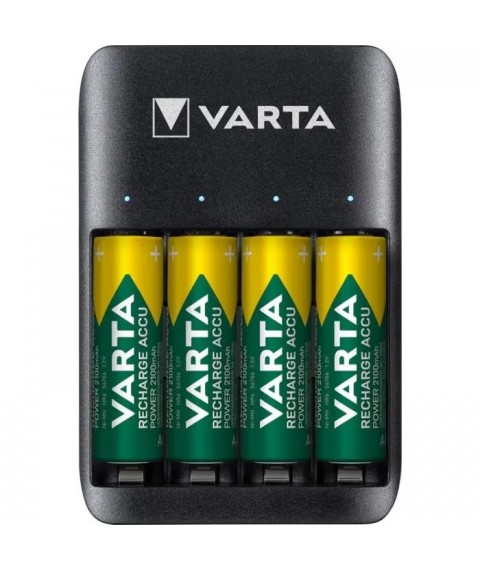 Încărcător Varta 57652 pentru AA/AAA NiMH, cu 4 acumulatori AA de 2100mAh și port USB